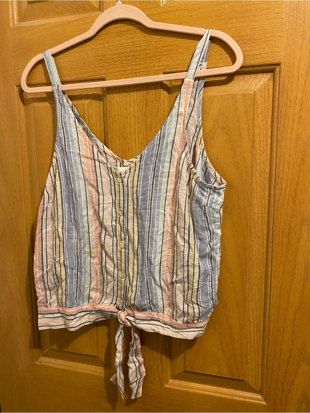 Bella Dahl Pastel Striped Tie-Front Tank in Blue, Pink & Cream